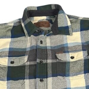 Orvis Shirt Jacket Mens Medium Plaid Button Red Flannel Shacket Heavyweight Work